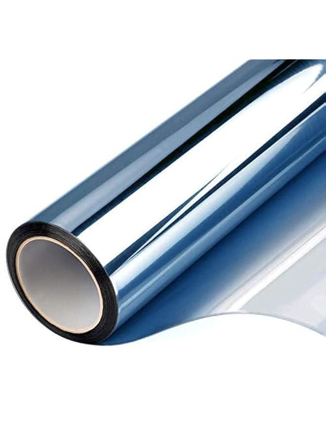 إيروريكس فيلم نافذة عاكس أحادي الاتجاه لحماية خصوصية النافذة، فيلم ذاتي اللصق لمنع الأشعة فوق البنفسجية والتحكم في الحرارة، للمكتب أو المنزل، 40 × 200 سم، أزرق فضي - Image 1