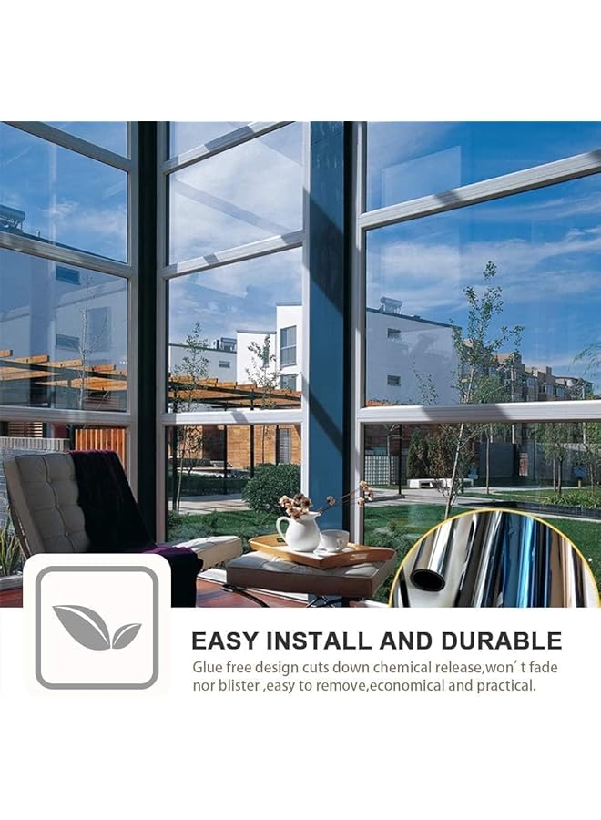 إيروريكس فيلم نافذة عاكس أحادي الاتجاه لحماية خصوصية النافذة، فيلم ذاتي اللصق لمنع الأشعة فوق البنفسجية والتحكم في الحرارة، للمكتب أو المنزل، 40 × 200 سم، أزرق فضي - Image 3