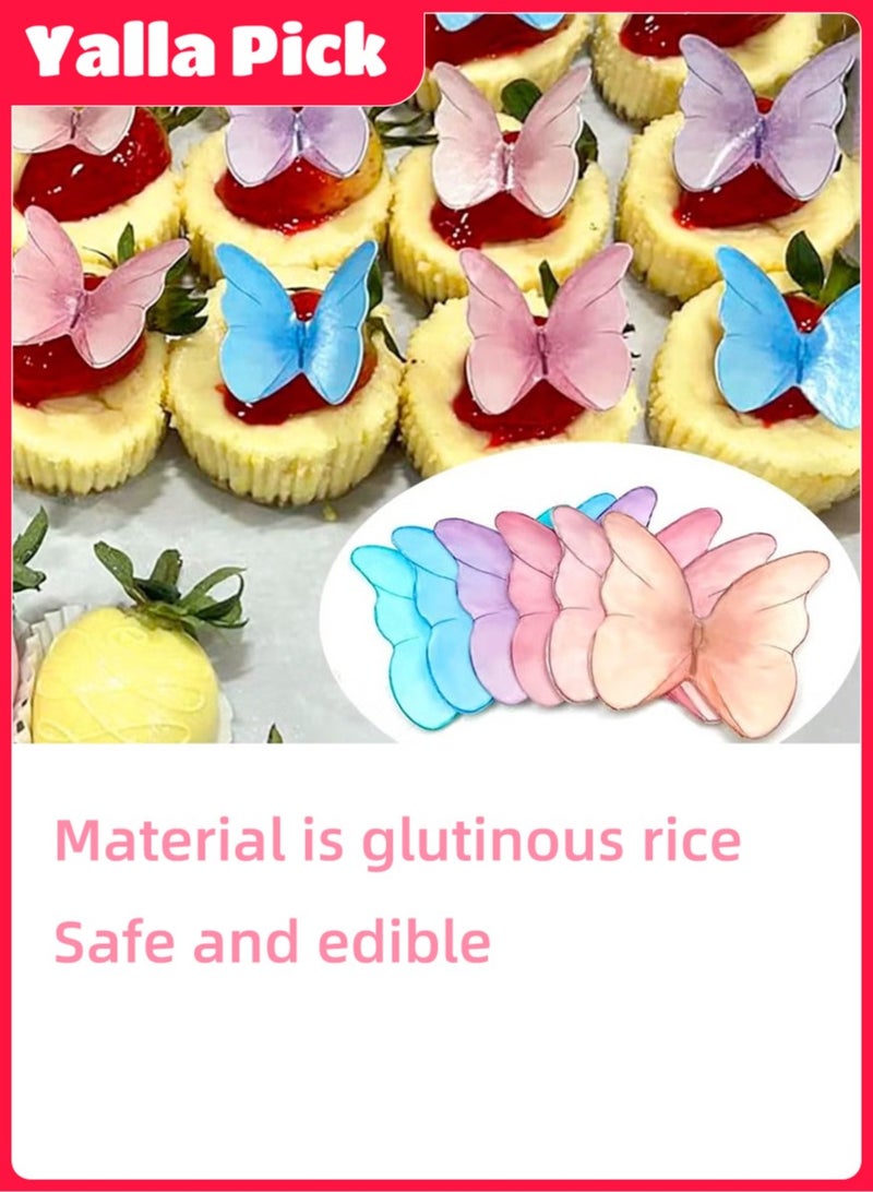 Yalla Pick 48 Pcs Wafer Butterfly Cake Stickers, Watercolor Cake Toppers for Party Baking Decoration, Food Safe DIY Cupcake Decor(6 Colors) - Image 4