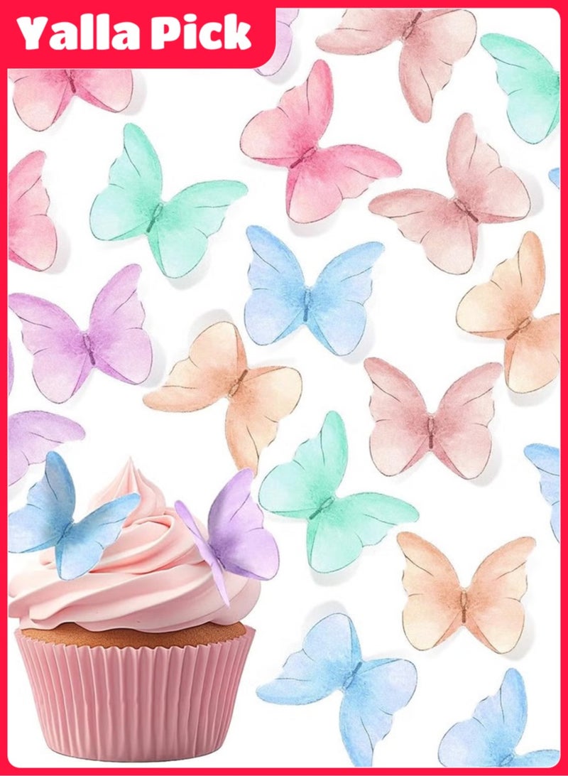 Yalla Pick 48 Pcs Wafer Butterfly Cake Stickers, Watercolor Cake Toppers for Party Baking Decoration, Food Safe DIY Cupcake Decor(6 Colors) - Image 5