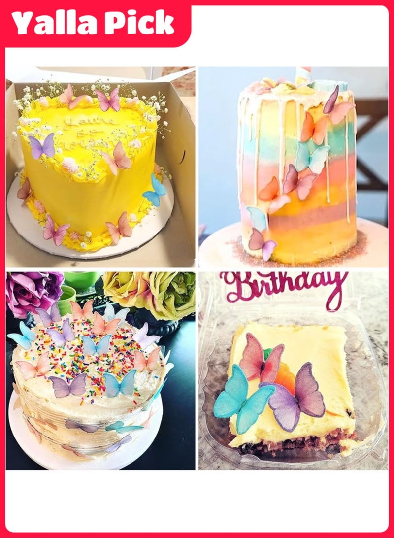 Yalla Pick 48 Pcs Wafer Butterfly Cake Stickers, Watercolor Cake Toppers for Party Baking Decoration, Food Safe DIY Cupcake Decor(6 Colors) - Image 3