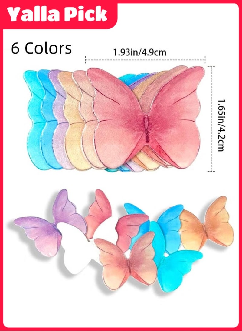 Yalla Pick 48 Pcs Wafer Butterfly Cake Stickers, Watercolor Cake Toppers for Party Baking Decoration, Food Safe DIY Cupcake Decor(6 Colors) - Image 2