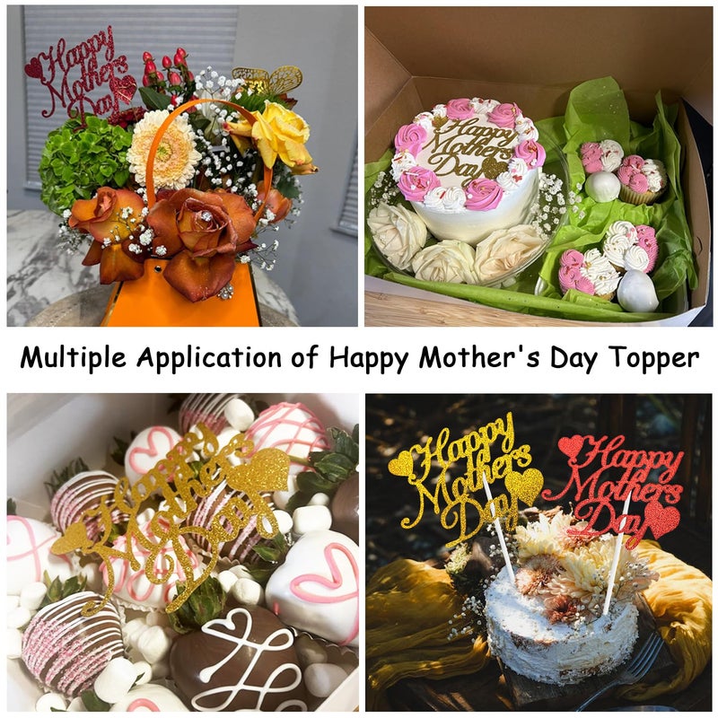 Chewarelly 1 Pack Happy Mothers Day Cake Toppers Set  Glitter Cake Bunting Decor Best Mom Ever Love Mother Cake Picks Party Decorations Supplies(Purple) - Image 3