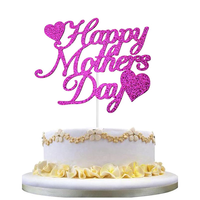 Chewarelly 1 Pack Happy Mothers Day Cake Toppers Set  Glitter Cake Bunting Decor Best Mom Ever Love Mother Cake Picks Party Decorations Supplies(Purple) - Image 1