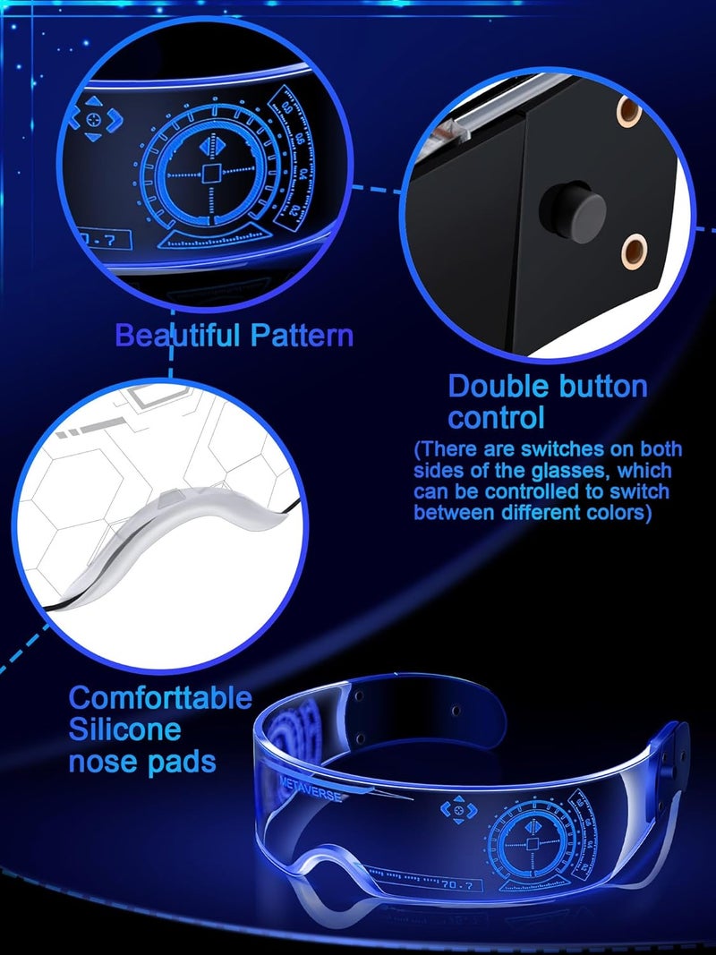 TOODOO 2 Pairs LED Visor Glasses 7 Colors Futuristic Glasses Light up Punk Accessories for Rave Party Costume - Image 4