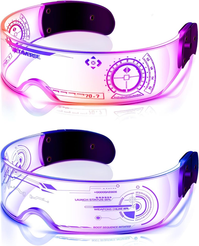 TOODOO 2 Pairs LED Visor Glasses 7 Colors Futuristic Glasses Light up Punk Accessories for Rave Party Costume - Image 1