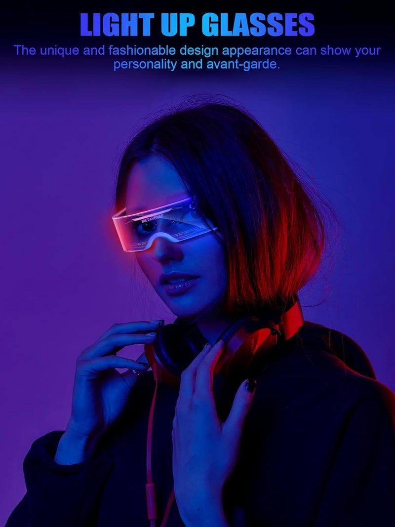 TOODOO 2 Pairs LED Visor Glasses 7 Colors Futuristic Glasses Light up Punk Accessories for Rave Party Costume - Image 5