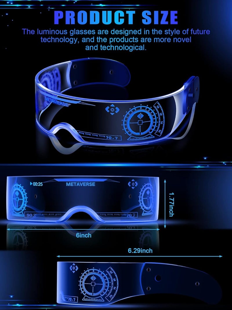 TOODOO 2 Pairs LED Visor Glasses 7 Colors Futuristic Glasses Light up Punk Accessories for Rave Party Costume - Image 2