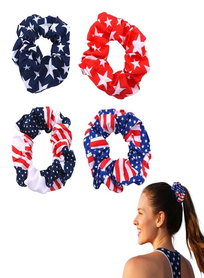 Guqqeuc 4 PCS American Flag Hair Scrunchies Star and Stripes Hair Ties Independence Day Elastic Hair Band 4th July Scrunchy Ponytail Holders Patriotic Hair Bobbles for Women Girls - Image 1