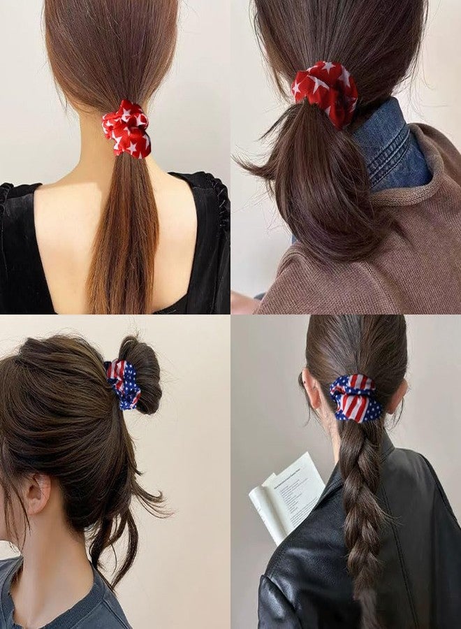 Guqqeuc 4 PCS American Flag Hair Scrunchies Star and Stripes Hair Ties Independence Day Elastic Hair Band 4th July Scrunchy Ponytail Holders Patriotic Hair Bobbles for Women Girls - Image 3