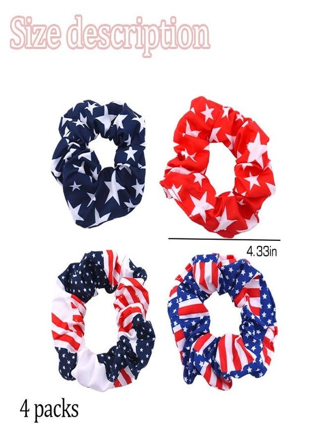 Guqqeuc 4 PCS American Flag Hair Scrunchies Star and Stripes Hair Ties Independence Day Elastic Hair Band 4th July Scrunchy Ponytail Holders Patriotic Hair Bobbles for Women Girls - Image 2