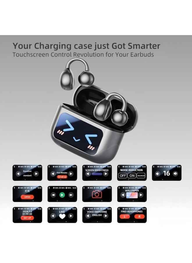 عربست كليب على سماعات الأذن شاشة اللمس,سماعات الأذن المفتوحة اللاسلكية مع بلوتوث 5.4,عمر البطارية 50 ساعة,سماعات الأذن الرياضية الراحة الخفيفة الوزن المدمجة في الميكروفون IPX7 سماعات الأذن المضادة للماء لتشغيل اللياقة البدنية,أسود - Image 2