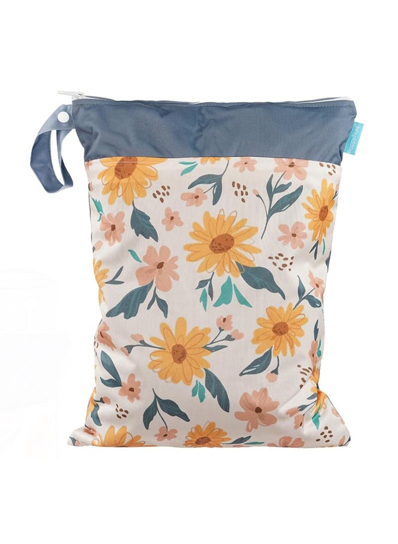 Excefore Diaper Wet Dry Bags Waterproof Reusable with Two Zippered Pockets Travel Beach Pool Daycare Soiled Baby Items Yoga Gym Bag for Swimsuits or Wet Clothes, 1pcs (Flower) - Image 1