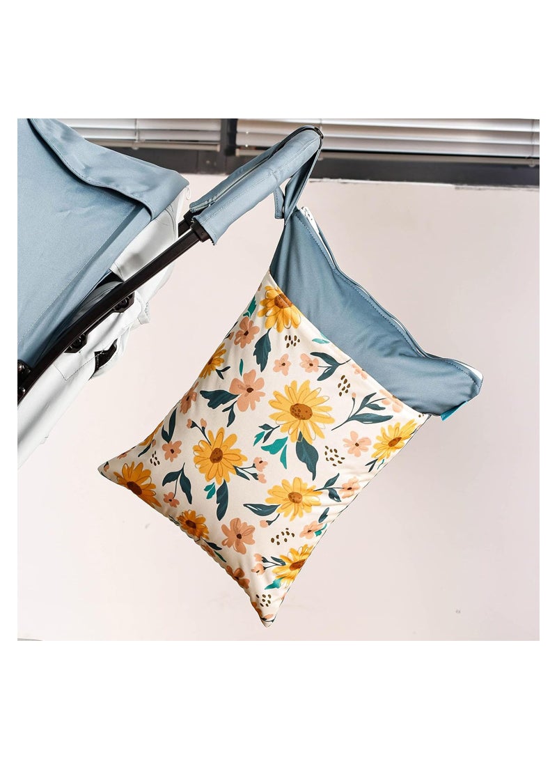 Excefore Diaper Wet Dry Bags Waterproof Reusable with Two Zippered Pockets Travel Beach Pool Daycare Soiled Baby Items Yoga Gym Bag for Swimsuits or Wet Clothes, 1pcs (Flower) - Image 5