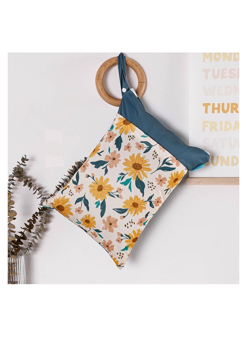 Excefore Diaper Wet Dry Bags Waterproof Reusable with Two Zippered Pockets Travel Beach Pool Daycare Soiled Baby Items Yoga Gym Bag for Swimsuits or Wet Clothes, 1pcs (Flower) - Image 4