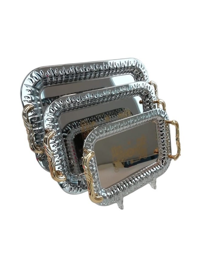 hoffmayer 3-Piece Stainless Steel Rectangular Serving Tray Set Silver/Gold - Image 1
