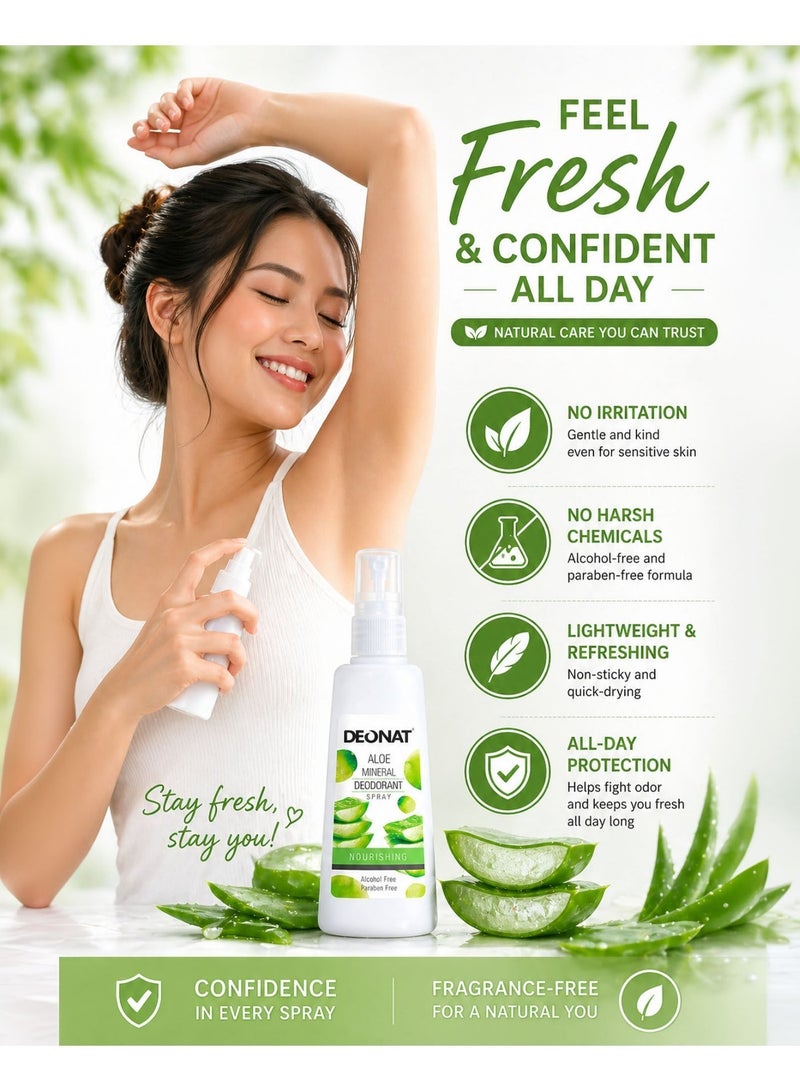 DEONAT Aloe Mineral Deodorant Spray Nourishing with Aloe Vera Extract Hydrating Soothing Underarm Care Odor Protection Natural Mineral Deodorant Anti Bacterial Long Lasting Freshness Alcohol Free Paraben Free Gentle Skin Care for Men and Women Daily Use Sensitive Skin 100 ml - Image 4