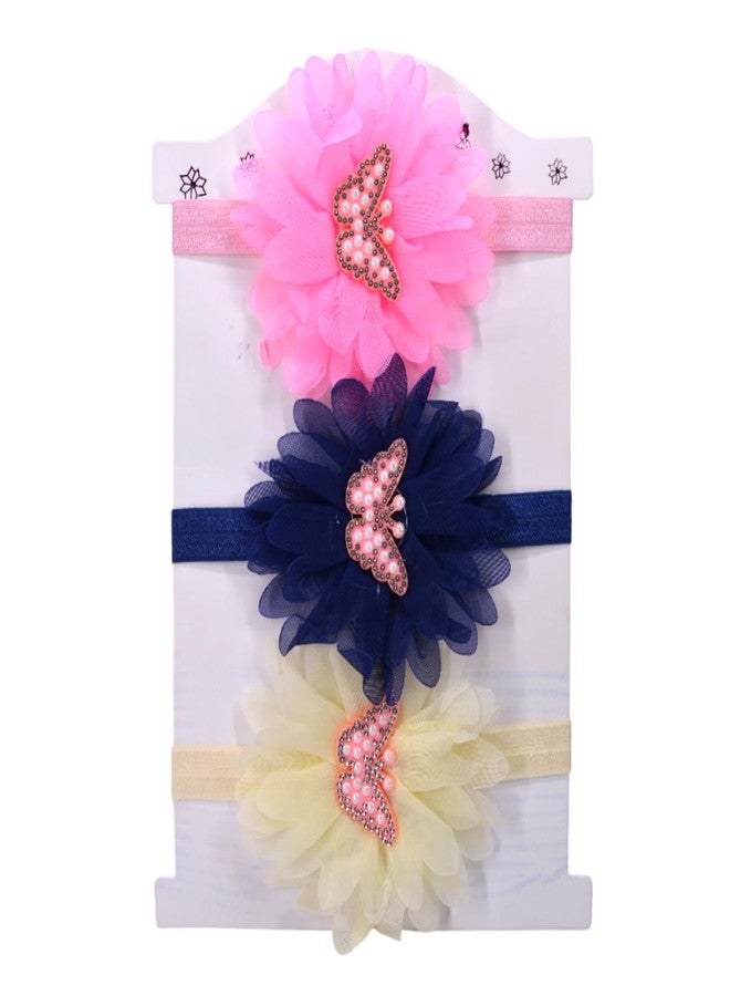 SYGA Pack of 3 Baby Headband | Soft, Stretchable & Comfortable Hairbands for Baby Girls | Adorable Floral & Bow Designs | Perfect for Newborns, Infants & Toddlers 0–3 Year(Design-08) - Image 1