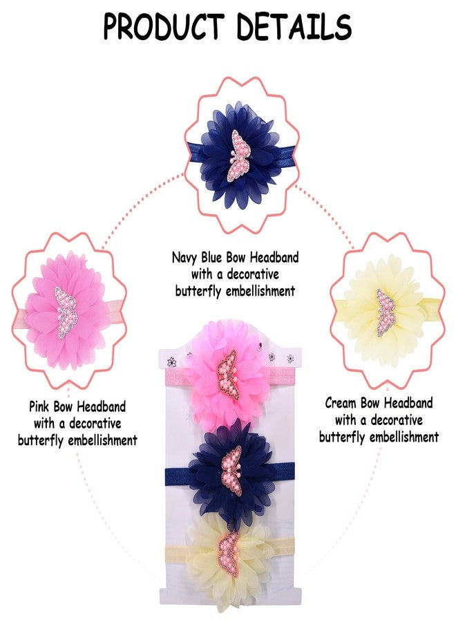 SYGA Pack of 3 Baby Headband | Soft, Stretchable & Comfortable Hairbands for Baby Girls | Adorable Floral & Bow Designs | Perfect for Newborns, Infants & Toddlers 0–3 Year(Design-08) - Image 5