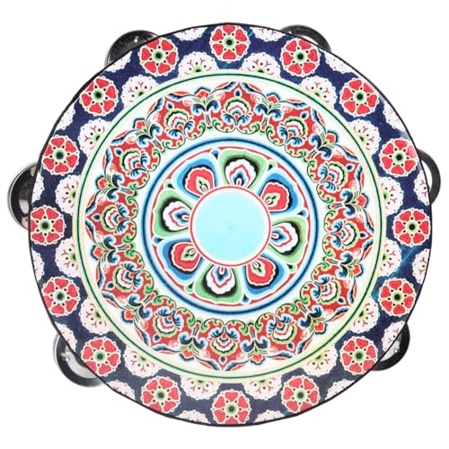 Musfunny Tambourines Musical Instrument Handheld Drum: Tambourines for Adults Church 10 Inch Double Row Metal Jingles - Percussion Wooden Tambourine for Dance Wedding Party (10 inch) - Image 1