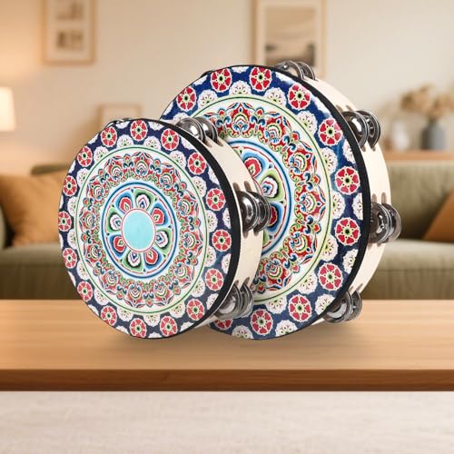 Musfunny Tambourines Musical Instrument Handheld Drum: Tambourines for Adults Church 10 Inch Double Row Metal Jingles - Percussion Wooden Tambourine for Dance Wedding Party (10 inch) - Image 4