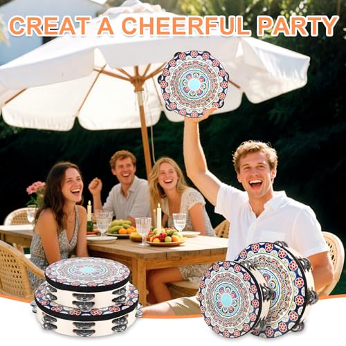 Musfunny Tambourines Musical Instrument Handheld Drum: Tambourines for Adults Church 10 Inch Double Row Metal Jingles - Percussion Wooden Tambourine for Dance Wedding Party (10 inch) - Image 5