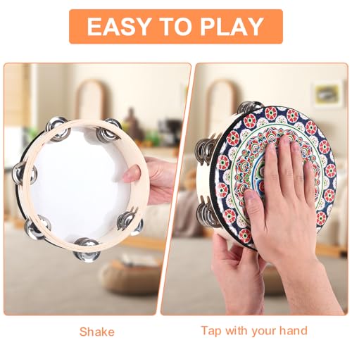 Musfunny Tambourines Musical Instrument Handheld Drum: Tambourines for Adults Church 10 Inch Double Row Metal Jingles - Percussion Wooden Tambourine for Dance Wedding Party (10 inch) - Image 3