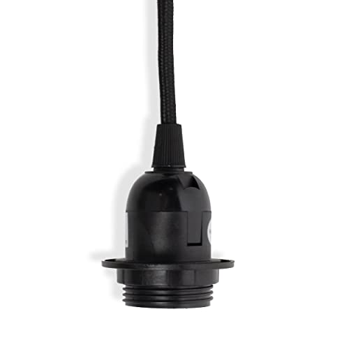 Rustic State Fabric Cord for Hanging Pendant Lamp Fixture - 15 Feet Decorative Braided Flexible Cable with E-26/ E-27 Light Bulb Socket & 2 Prong Flat Plug - Industrial Vintage DIY Projects - Black - Image 3