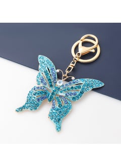 Fashion Europe and America Exaggerated Alloy Diamond Butterfly Keychain Car Key Ring Girl Bag Pendant Cross-border Supply Blue