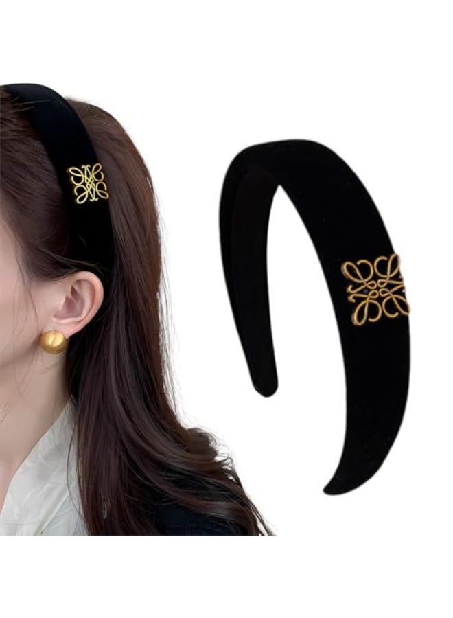 Ceoyiler Fashion Headbands Black Velvet Headband for Women Classic Retro Design Hair Suitable for Women Fashion Headband Black - Image 1