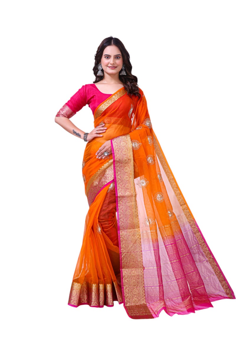 Shiv Textiles Women's Organza Jequard Zari Weaving Saree(CM-806-ORANGE) - Image 5