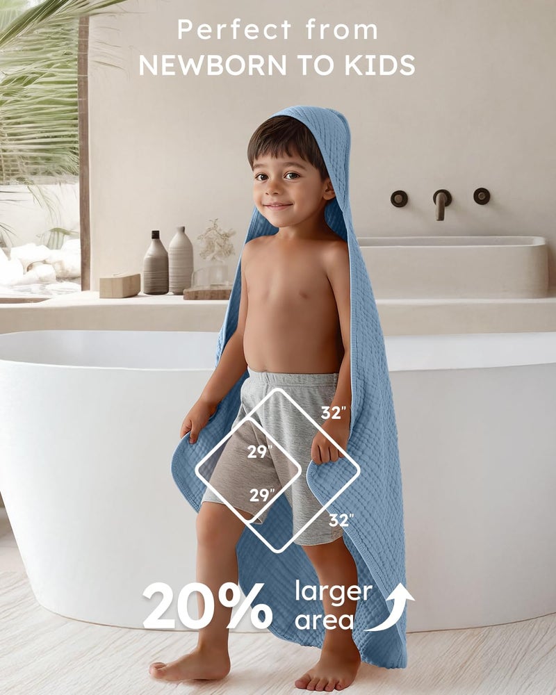 Yoofoss Hooded Baby Towels for Newborn 2 Pack 100% Muslin Organic Cotton Baby Bath Towel with Hood for Babies, Infant, Toddler and Kids, Large 32x32Inch, Soft and Absorbent Newborn Essential - Image 4