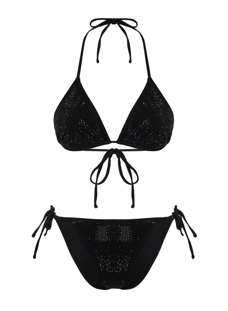 trendyol Black Stone Print Triangle Covered Brazilian Normal Waist Bikini Set Tbess24Bt00131 - Image 5