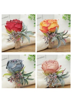 KASTWAVE Pearl Napkin Rings Set of 6, Rustic Rose Napkin Rings Flower Dinner Napkin Holder for Table Decoration, Dinner Table Decor, Wedding, Banquet, Party  - Image 5