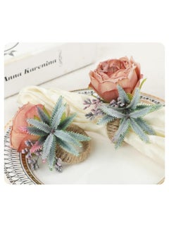 KASTWAVE Pearl Napkin Rings Set of 6, Rustic Rose Napkin Rings Flower Dinner Napkin Holder for Table Decoration, Dinner Table Decor, Wedding, Banquet, Party  - Image 3