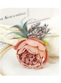 KASTWAVE Pearl Napkin Rings Set of 6, Rustic Rose Napkin Rings Flower Dinner Napkin Holder for Table Decoration, Dinner Table Decor, Wedding, Banquet, Party  - Image 4
