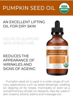 velona Pumpkin Seed Oil USDA Certified Organic - 4 oz | 100% Pure and Natural Carrier Oil | Unrefined, Cold Pressed | Cooking, Face, Hair, Body & Skin Care | Use Today - Enjoy Results  - Image 2