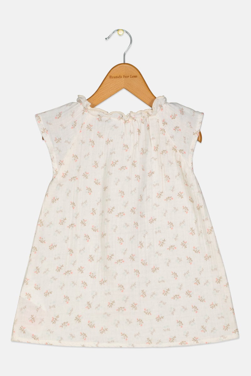 NAME IT فستان بدون أكمام مزخرف بالزهور للفتيات الصغيرات، أبيض فاتح - Image 2