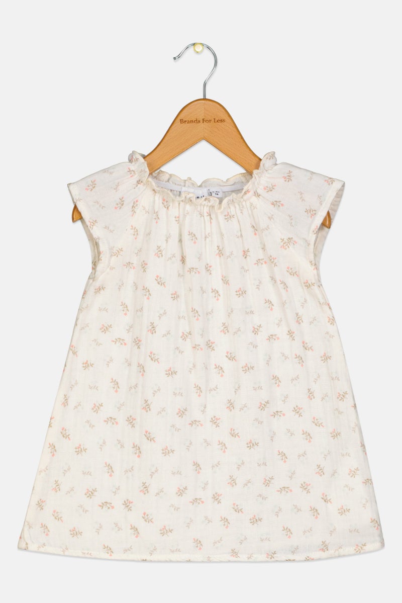 NAME IT فستان بدون أكمام مزخرف بالزهور للفتيات الصغيرات، أبيض فاتح - Image 1