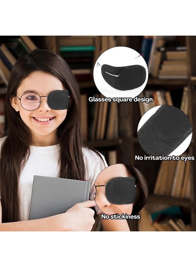 12-Piece Eye Patches for Kids Girls Boys, Right & Left Eye Patch for Glasses, Full Coverage Eye Patch for Children Treating Eye Amblyopia Strabismus and After Surgery (Black M) - Image 3