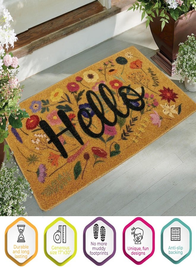 IZUS Floral Welcome-Door-Mats Outside-Entrance Synthetic-Coir with Non-Slip-Backing Front Door-Mats 17x29 Inches for Outdoor/Indoor Front-Entrance/Garden/Porch Decor 17x29inches - Image 4