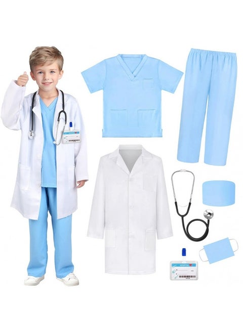 زي الطبيب مع ملحقات غنية، مجموعة لعب تظاهرية بطابع الطبيب، مجموعة لعب زي الممرضة مع سماعة طبية وأدوات أخرى، مناسبة للتنكر والحفلات ذات الطابع الخاص واللعب العائلي