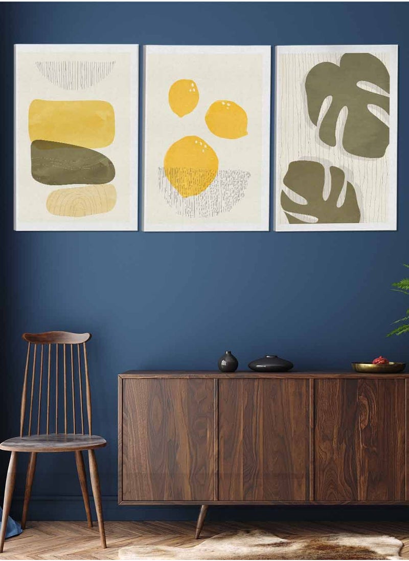 LOWHA Set Of 3 Framed Canvas Wall Arts Stretched Over Wooden Frame Lemon And Leaves Abstract Paintings For Home Living Room Office Decor  - Image 2