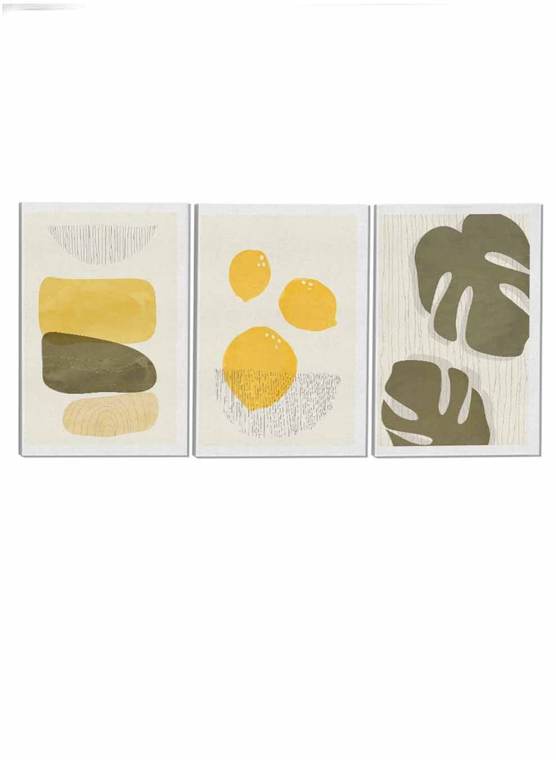 LOWHA Set Of 3 Framed Canvas Wall Arts Stretched Over Wooden Frame Lemon And Leaves Abstract Paintings For Home Living Room Office Decor  - Image 4