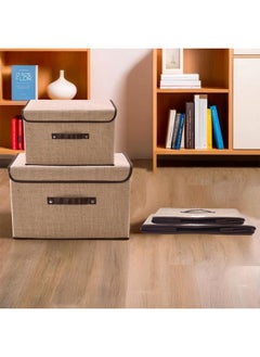 Kuber Industries Kuber Industries Pack of 4 Drawer Organizer (2 Pcs Small & 2 Pcs Large) Clothes Organiser for Wardrobe | Lid & Handle | Cupboard Foldable Storage Organizer | Cloth Organizer | Jute Fabric | Brown  - Image 1