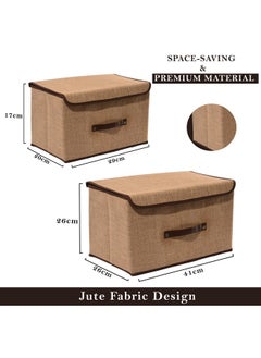 Kuber Industries Kuber Industries Pack of 4 Drawer Organizer (2 Pcs Small & 2 Pcs Large) Clothes Organiser for Wardrobe | Lid & Handle | Cupboard Foldable Storage Organizer | Cloth Organizer | Jute Fabric | Brown  - Image 3