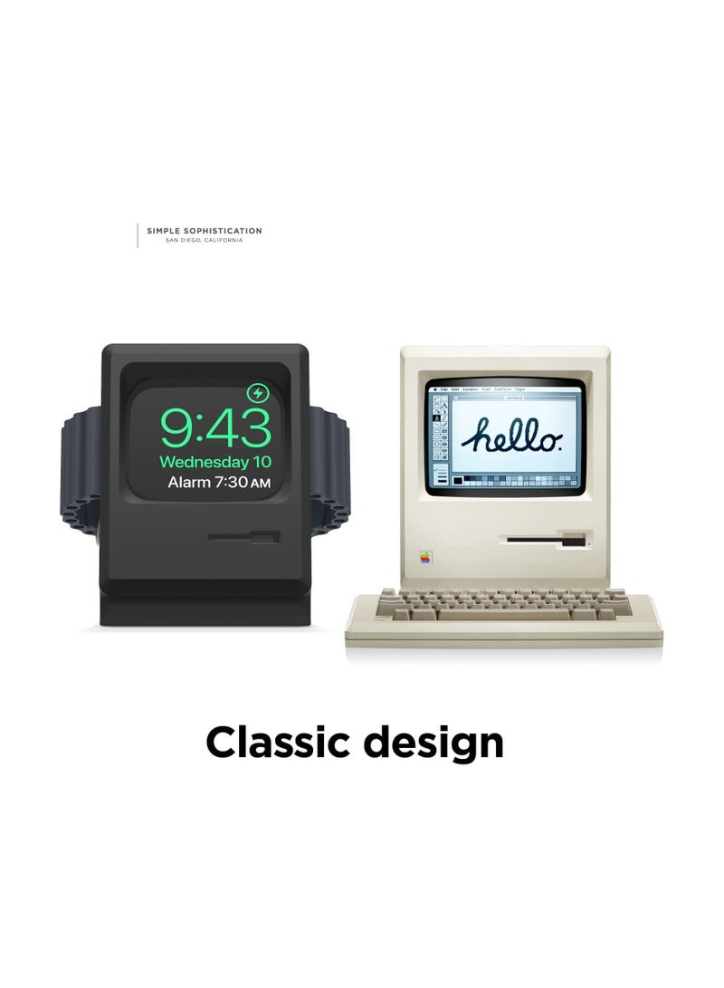 Excefore Stand Compatible with Apple Watch Ultra Series 8/7/6/5/4/3/2/1/SE 49mm/45mm/44mm/42mm Classic Monitor Design Compatible with Nightstand Mode Retro Computer Silicone Wireless Charging Dock (Black) - Image 5