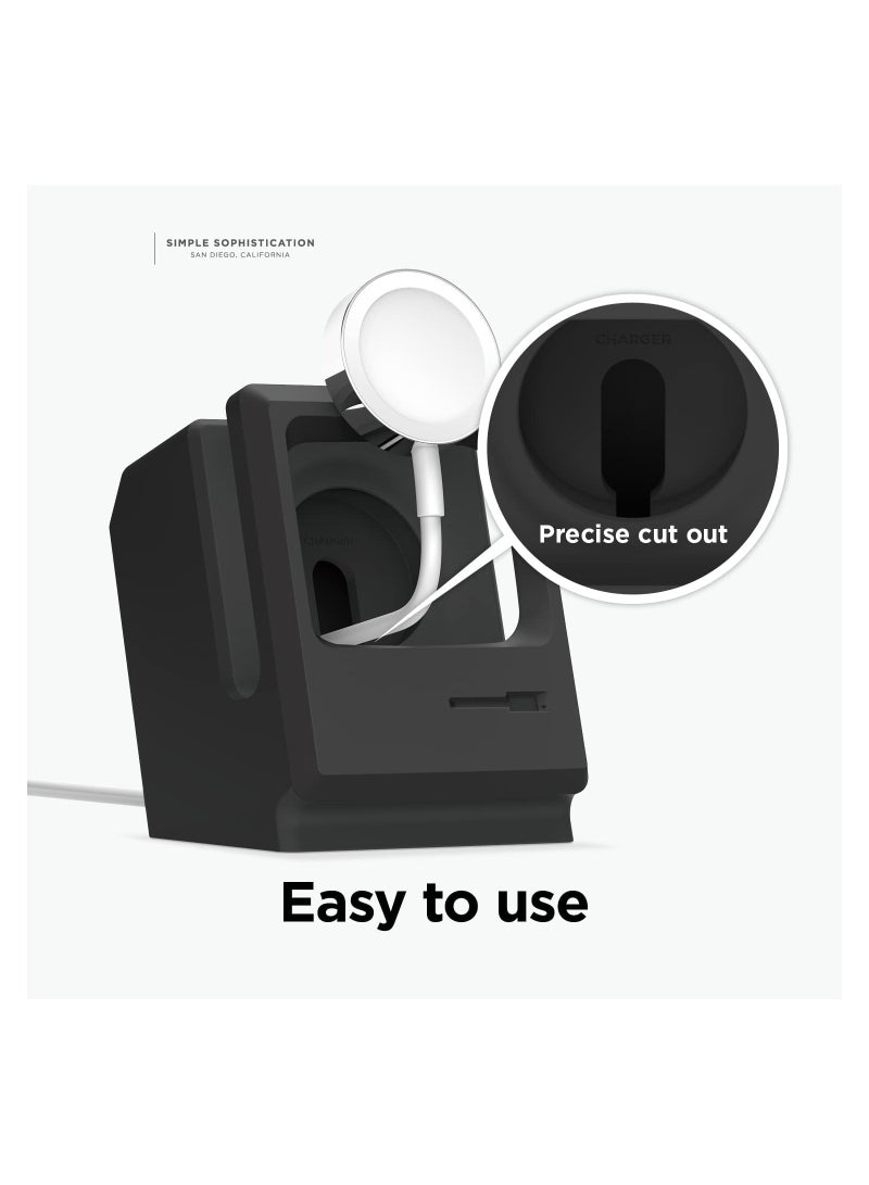 Excefore Stand Compatible with Apple Watch Ultra Series 8/7/6/5/4/3/2/1/SE 49mm/45mm/44mm/42mm Classic Monitor Design Compatible with Nightstand Mode Retro Computer Silicone Wireless Charging Dock (Black) - Image 4