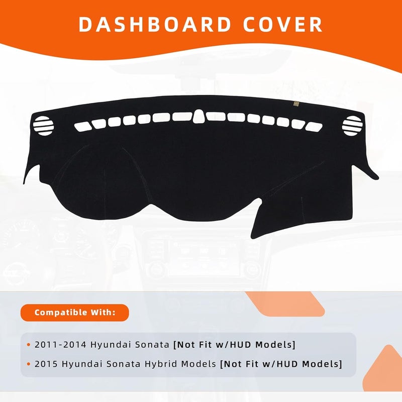 KEYOOG Dashboard Cover Dash Mat Fit for Hy-undai Sonata 2014-2011 (for Left Hand Drive),Car Dash Board Mat Anti-Glare Carpet,Non-Slip Pad Sunshield Protector (Black) - Image 2
