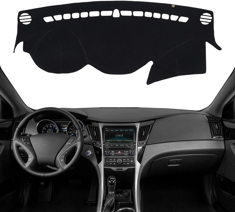 KEYOOG Dashboard Cover Dash Mat Fit for Hy-undai Sonata 2014-2011 (for Left Hand Drive),Car Dash Board Mat Anti-Glare Carpet,Non-Slip Pad Sunshield Protector (Black) - Image 1